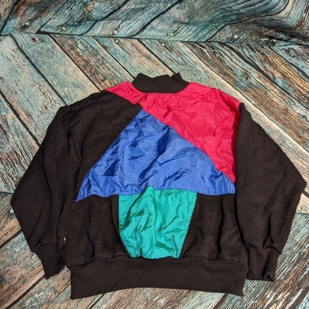Vintage 90s Retro Windbreaker Geometric Pattern Mock Neck Sweater Large Sport